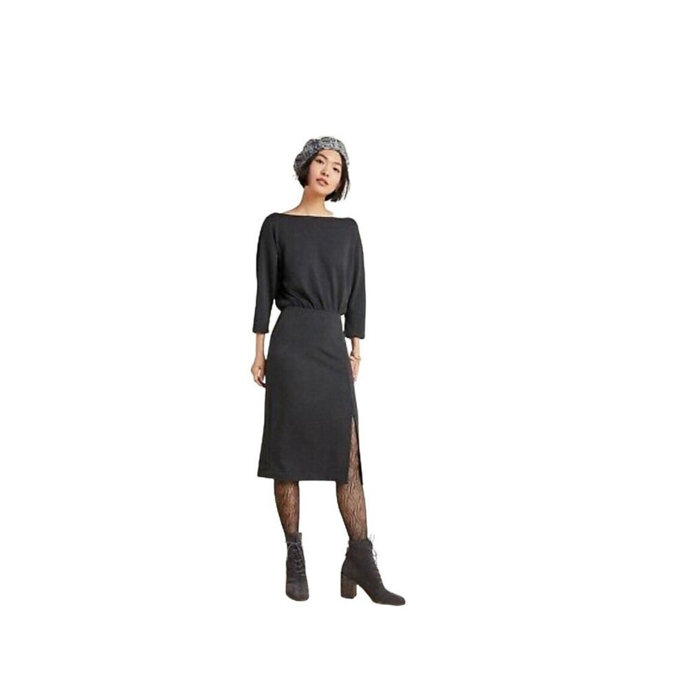 Anthropologie Womens Carbon Gray Boat Neck Knit Midi Column Dress Size L